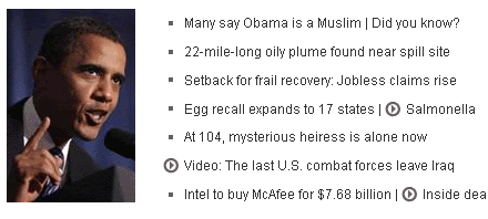 MSN headline claims President Barack Obama is a Muslim