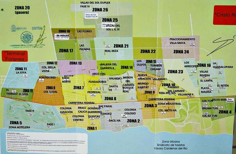 Playa del Carmen taxi rate map Playa del Carmen taxi rate map