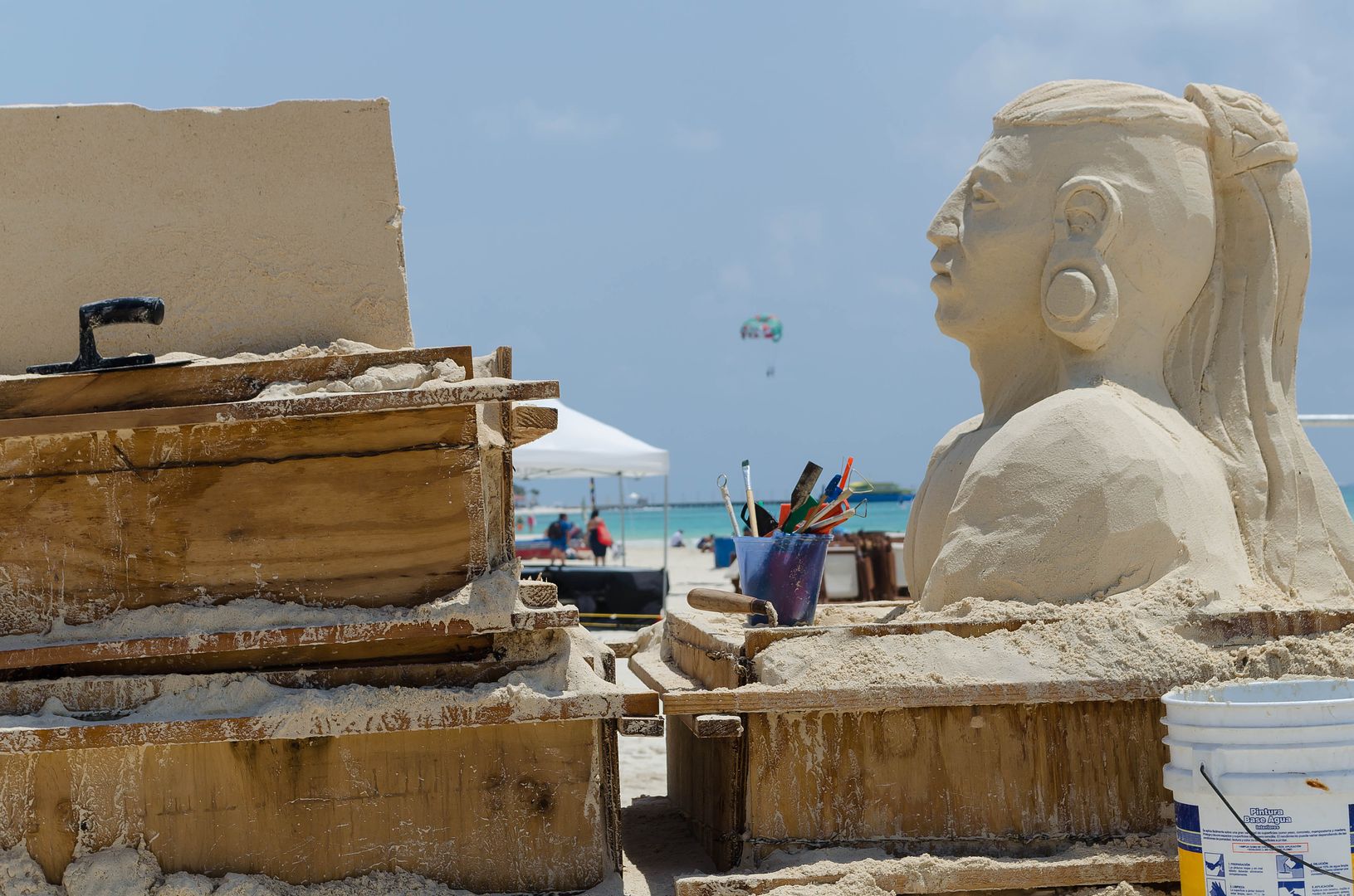 Mayan Warrior Sand Sculpture Playa del Carmen Beach