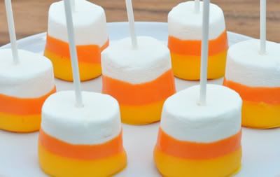 Candy Corn Dipped Marshmallow Pop Treats Halloween Recipe
