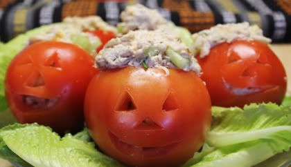 Jack o’ Lantern Stuffed Tomatoes Halloween Recipe