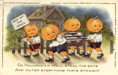 Vintage Halloween Postcard Pranking Pumpkins