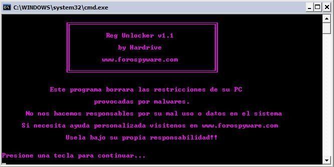 Desbloquear Regedit y Opciones de carpeta Desbloquear Regedit y Opciones de carpeta