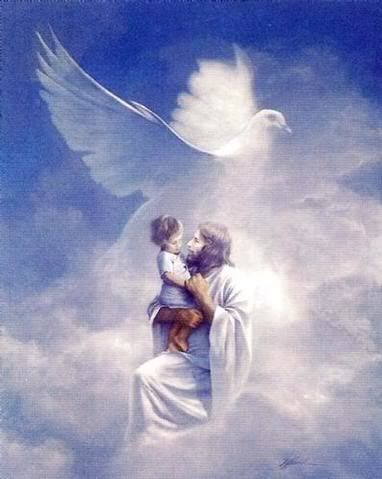 Jesus with child in the clouds Pictures, Images and Photos